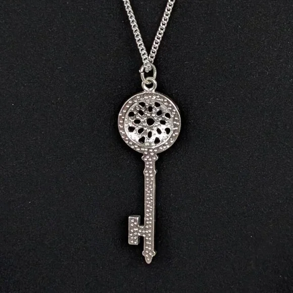 Long Rhinestone Key Pendant Necklace - Picture 4 of 7